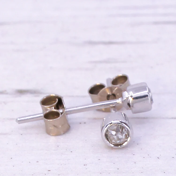 0.20 Carat Old Cut Diamond Stud Earrings, 18k White Gold - Image 3