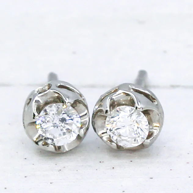 0.35 Carat Round Brilliant Cut Diamond Stud Earrings, Platinum - Image 3
