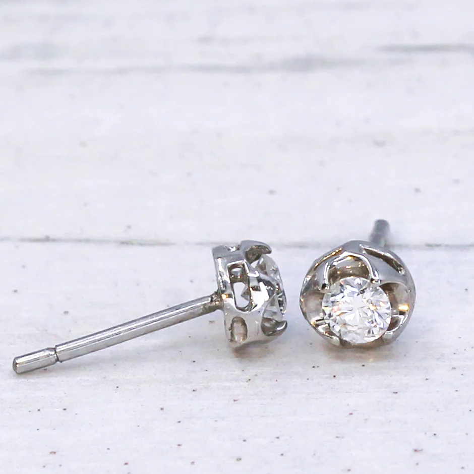 0.35 Carat Round Brilliant Cut Diamond Stud Earrings, Platinum - Image 5