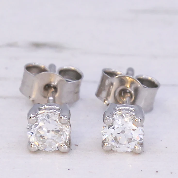 0.42 Carat Old European Cut Diamond Stud Earrings, Platinum - Image 3