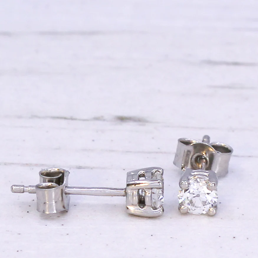 0.42 Carat Old European Cut Diamond Stud Earrings, Platinum - Image 5