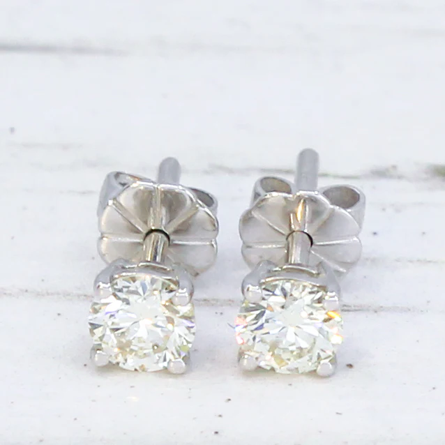 0.52 Carat Round Brilliant Cut Diamond Stud Earrings, 18k White Gold - Image 3