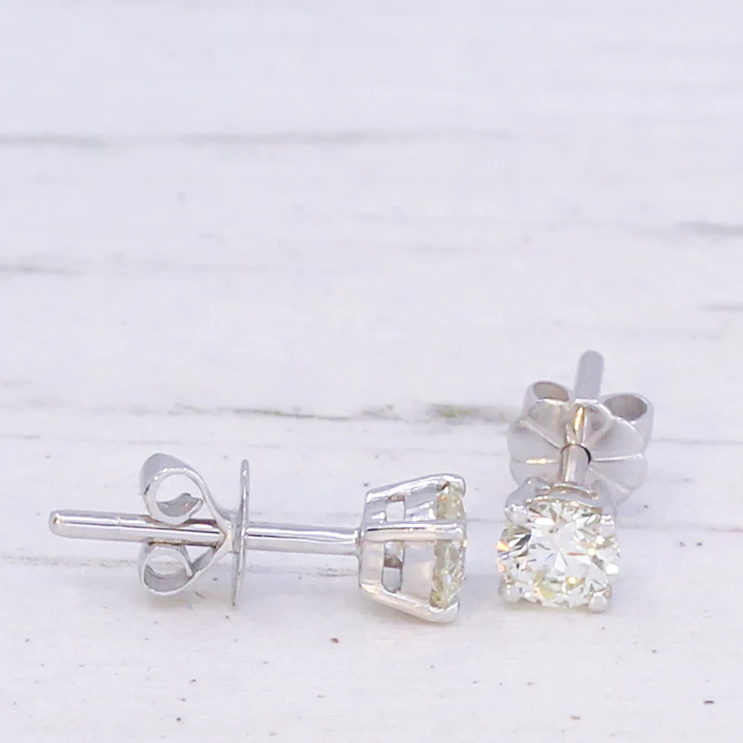 0.52 Carat Round Brilliant Cut Diamond Stud Earrings, 18k White Gold - Image 4