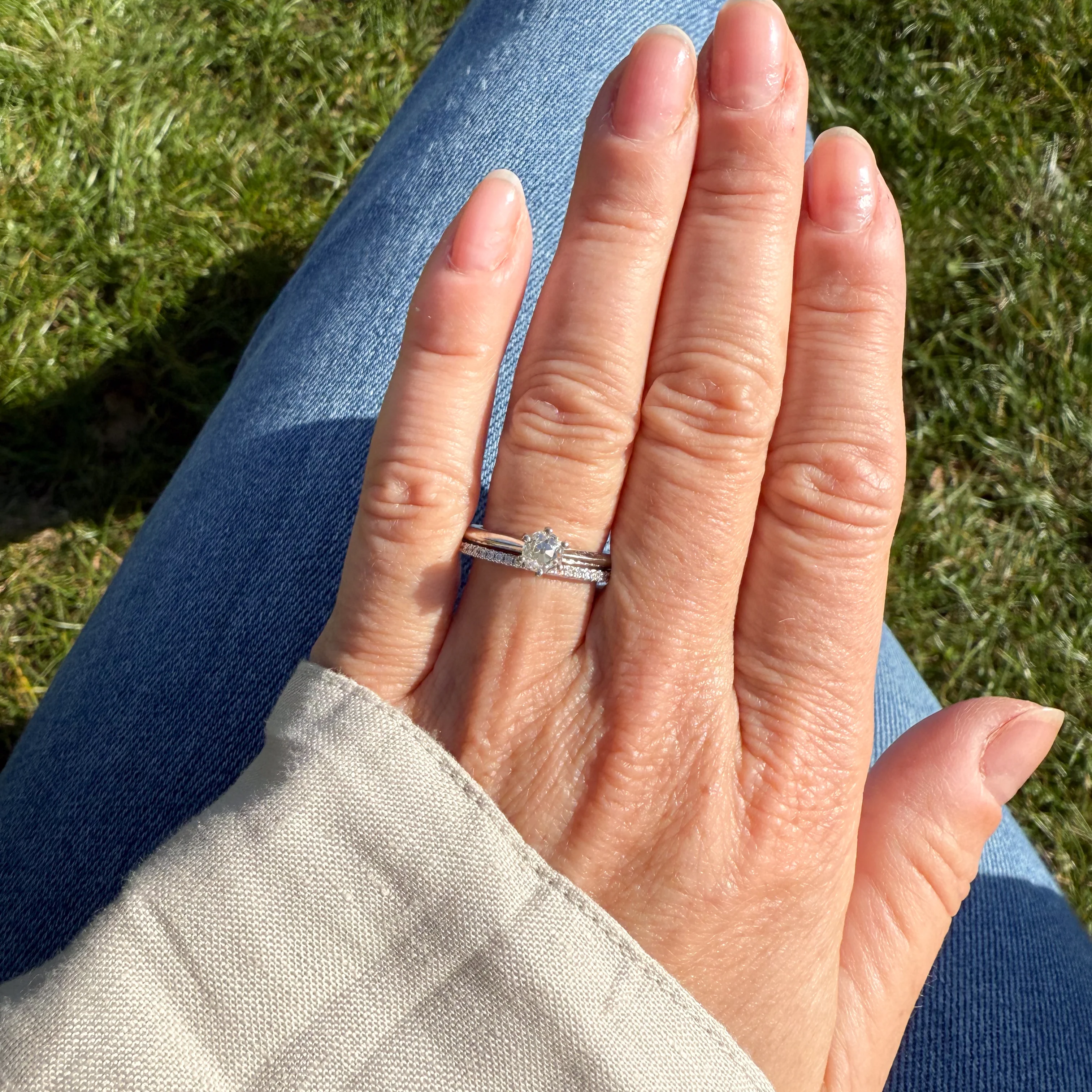 0.58 Carat Old Cut Diamond Engagement Ring, Platinum - Image 7