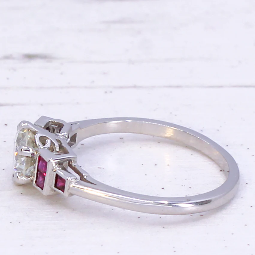 0.82 Carat Transitional Cut Diamond & Ruby Engagement Ring, Platinum - Image 4