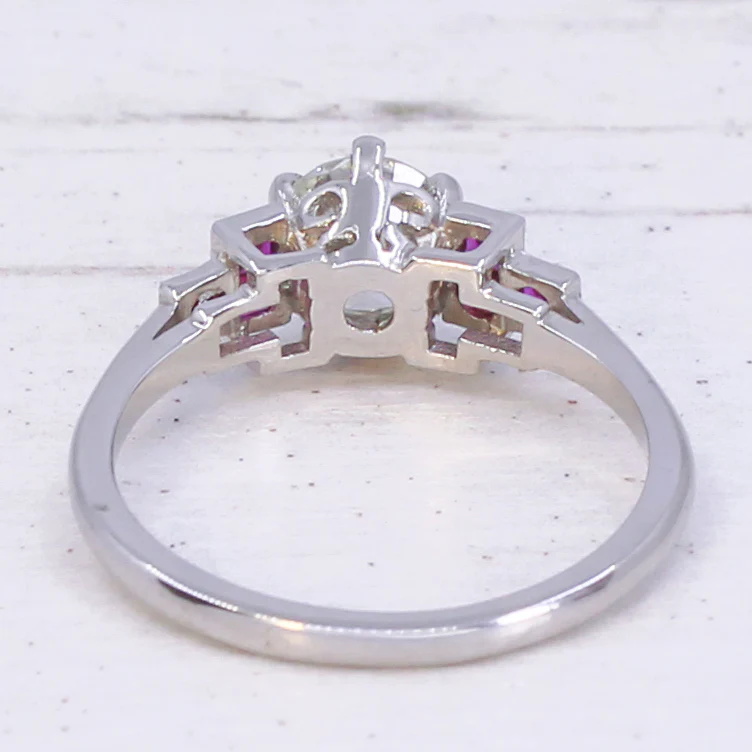 0.82 Carat Transitional Cut Diamond & Ruby Engagement Ring, Platinum - Image 5