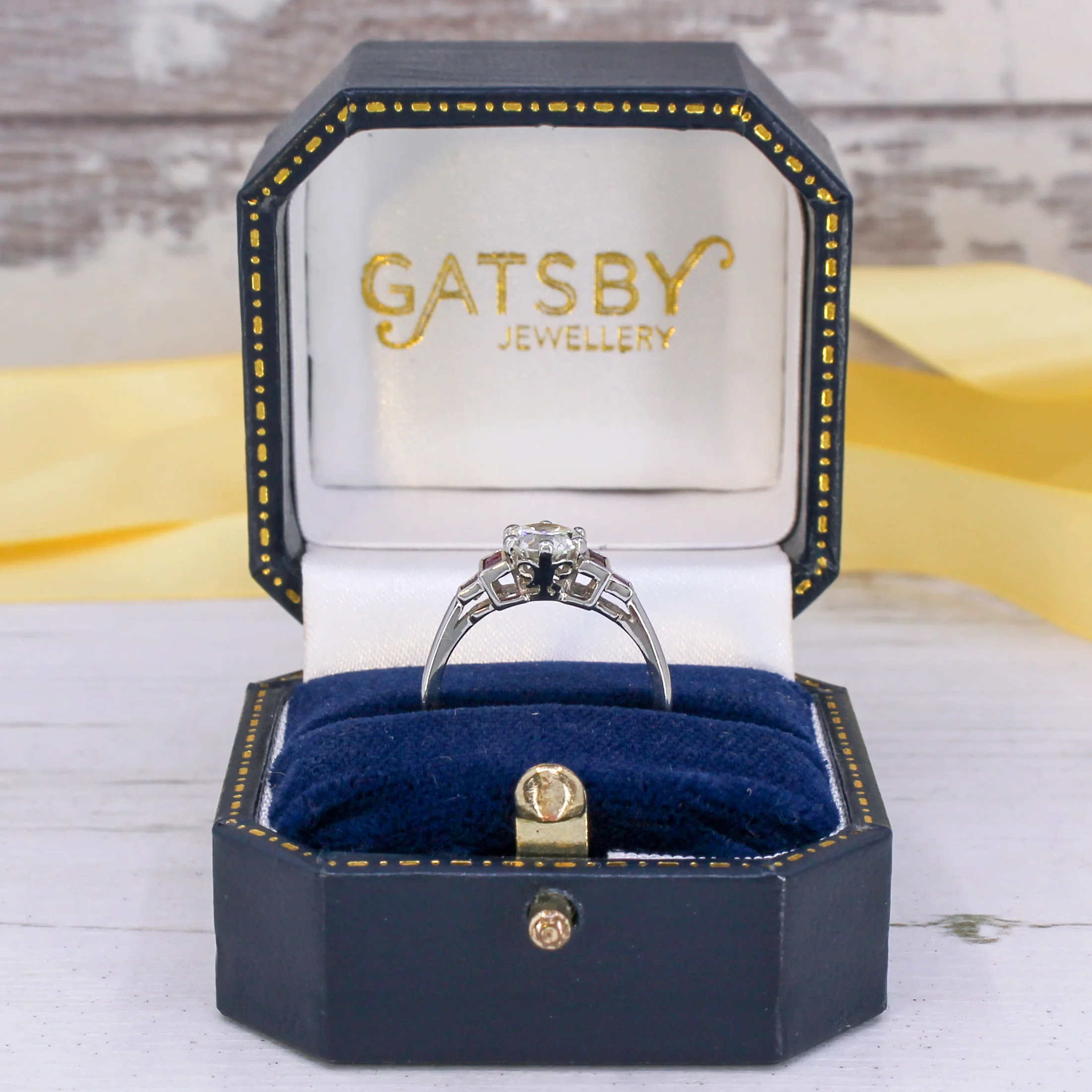 0.82 Carat Transitional Cut Diamond & Ruby Engagement Ring, Platinum - Image 8