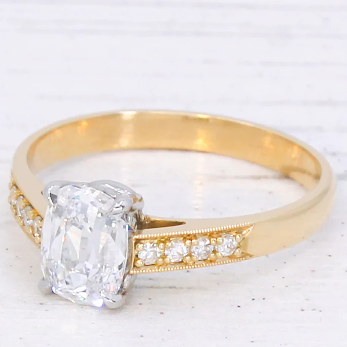 1.03 Carat Old Mine Cut Diamond Solitaire Ring, GIA E/VS1