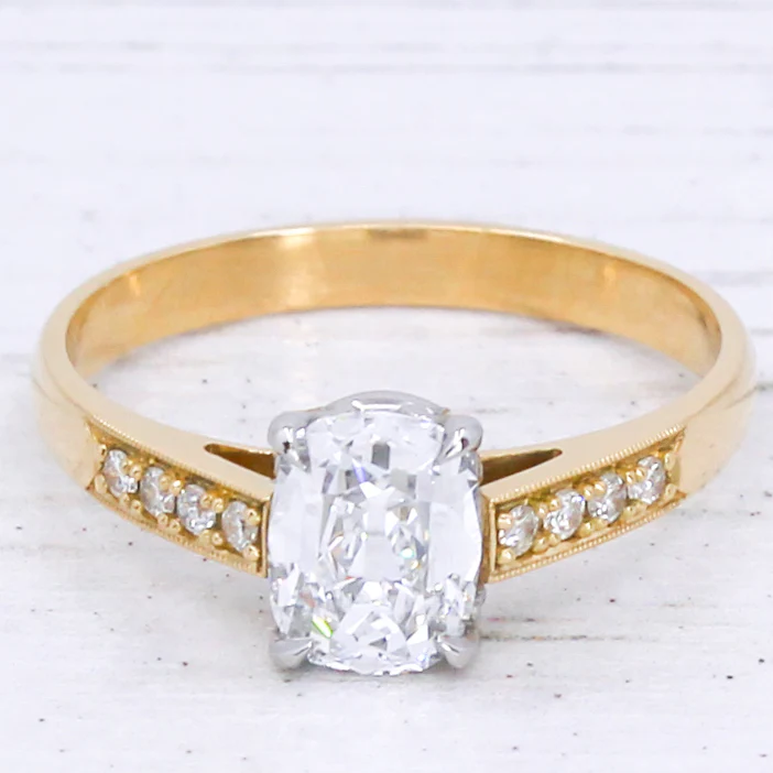 1.03 Carat Old Mine Cut Diamond Solitaire Ring, GIA E/VS1 - Image 3