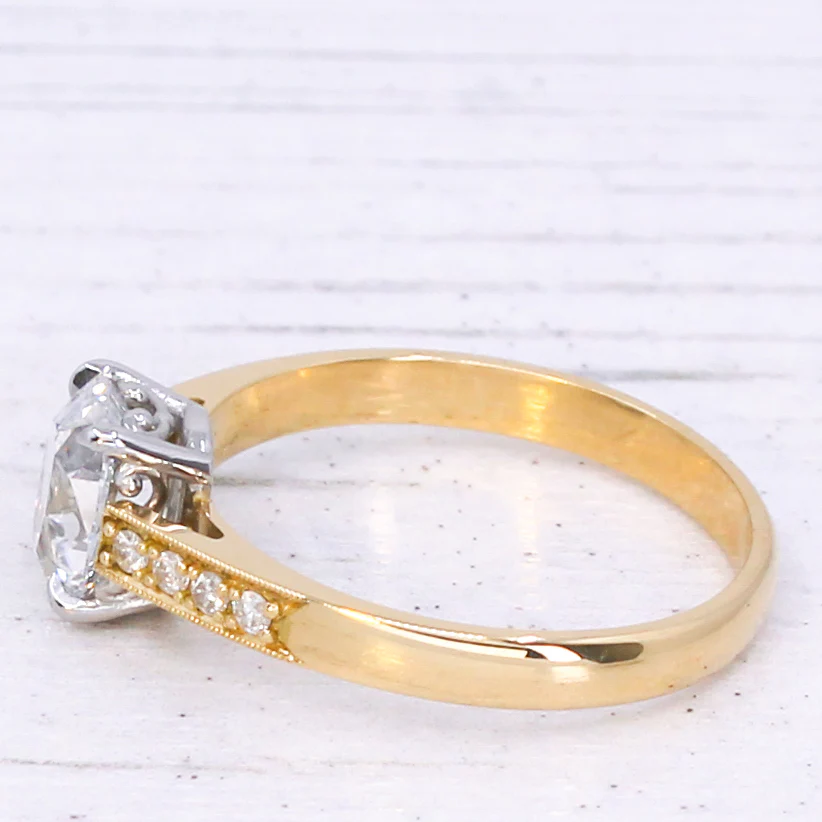 1.03 Carat Old Mine Cut Diamond Solitaire Ring, GIA E/VS1 - Image 4