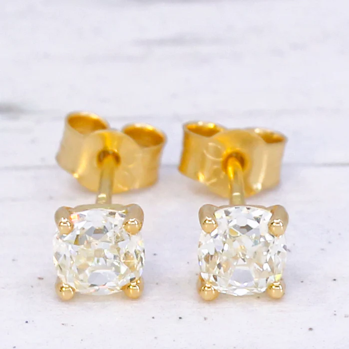 1.01 Carat Old Mine Cut Diamond Stud Earrings, 18k Gold - Image 3