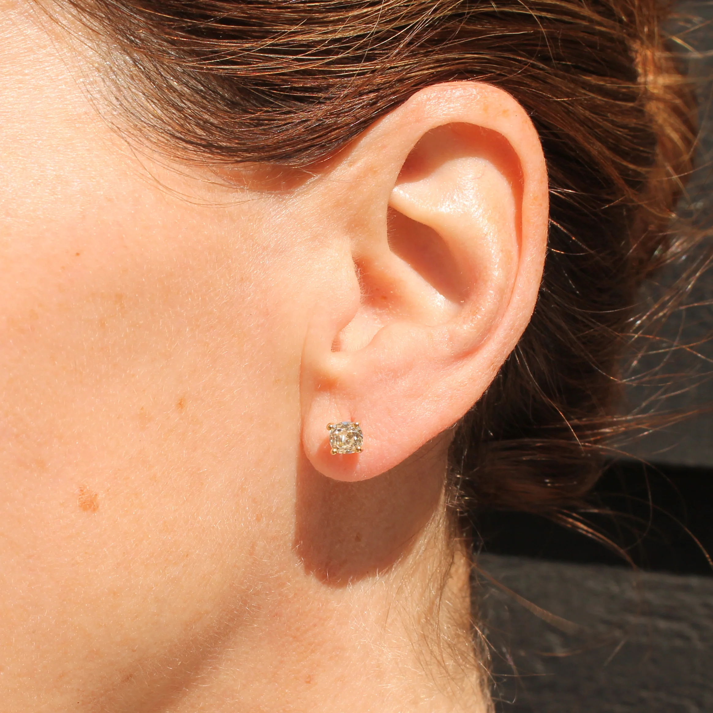 1.01 Carat Old Mine Cut Diamond Stud Earrings, 18k Gold - Image 4