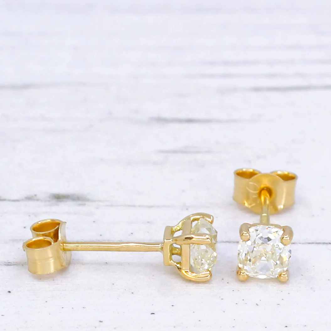 1.01 Carat Old Mine Cut Diamond Stud Earrings, 18k Gold - Image 5