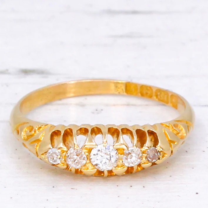 Antique 0.25 Carat Old Cut Diamond Five Stone Ring, dated 1906 - Image 3