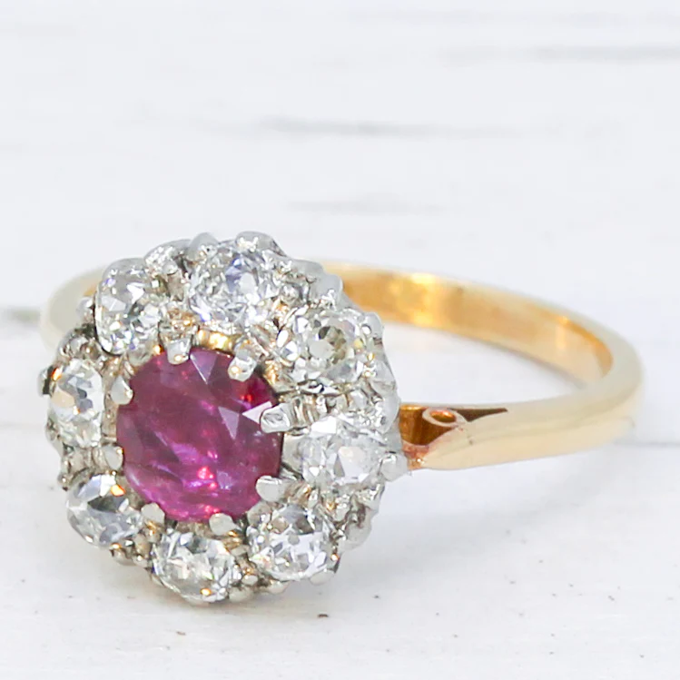 Antique 0.65 Carat Burmese Ruby & Diamond Cluster Ring, circa 1905