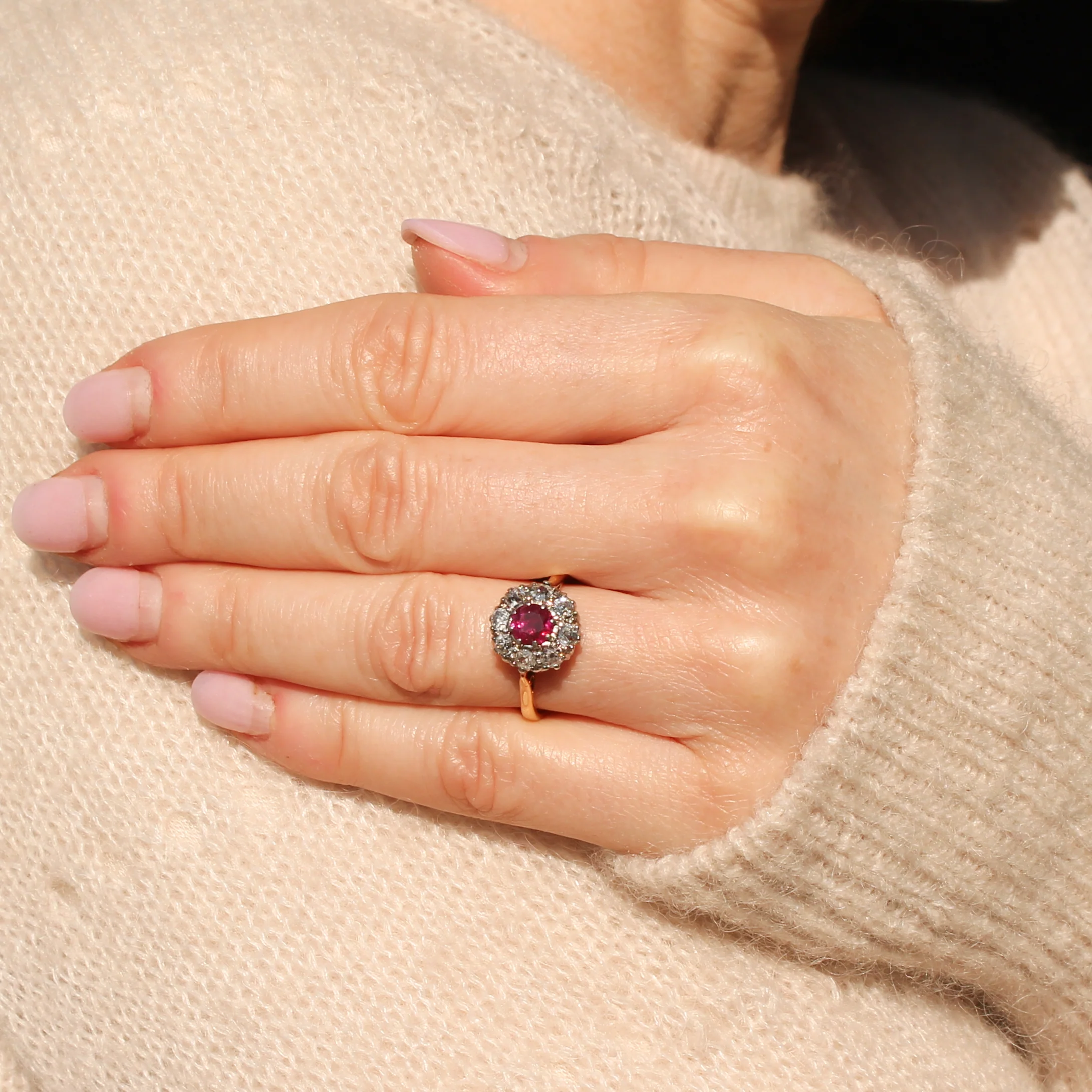 Antique 0.65 Carat Burmese Ruby & Diamond Cluster Ring, circa 1905 - Image 2