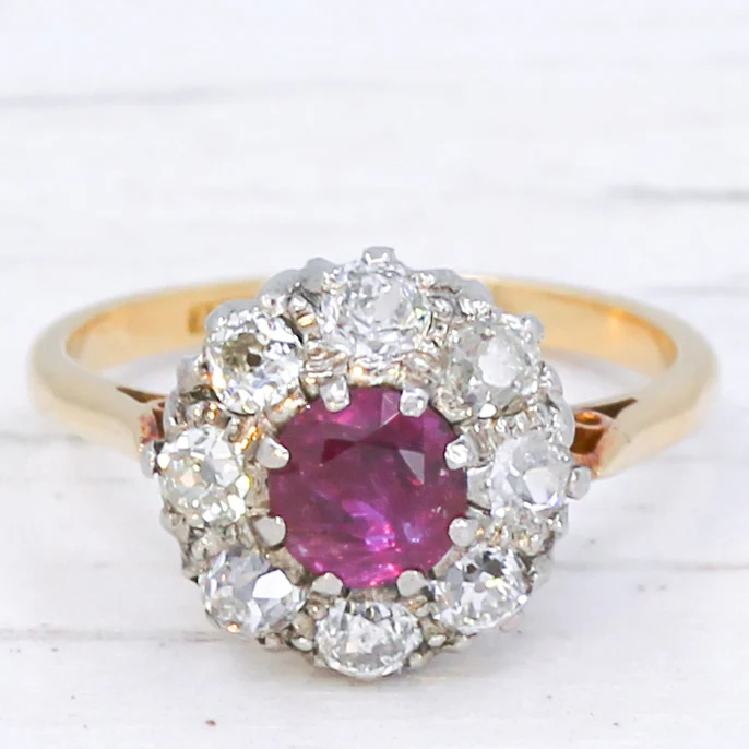 Antique 0.65 Carat Burmese Ruby & Diamond Cluster Ring, circa 1905 - Image 3