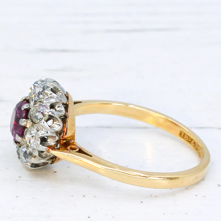 Antique 0.65 Carat Burmese Ruby & Diamond Cluster Ring, circa 1905 - Image 4
