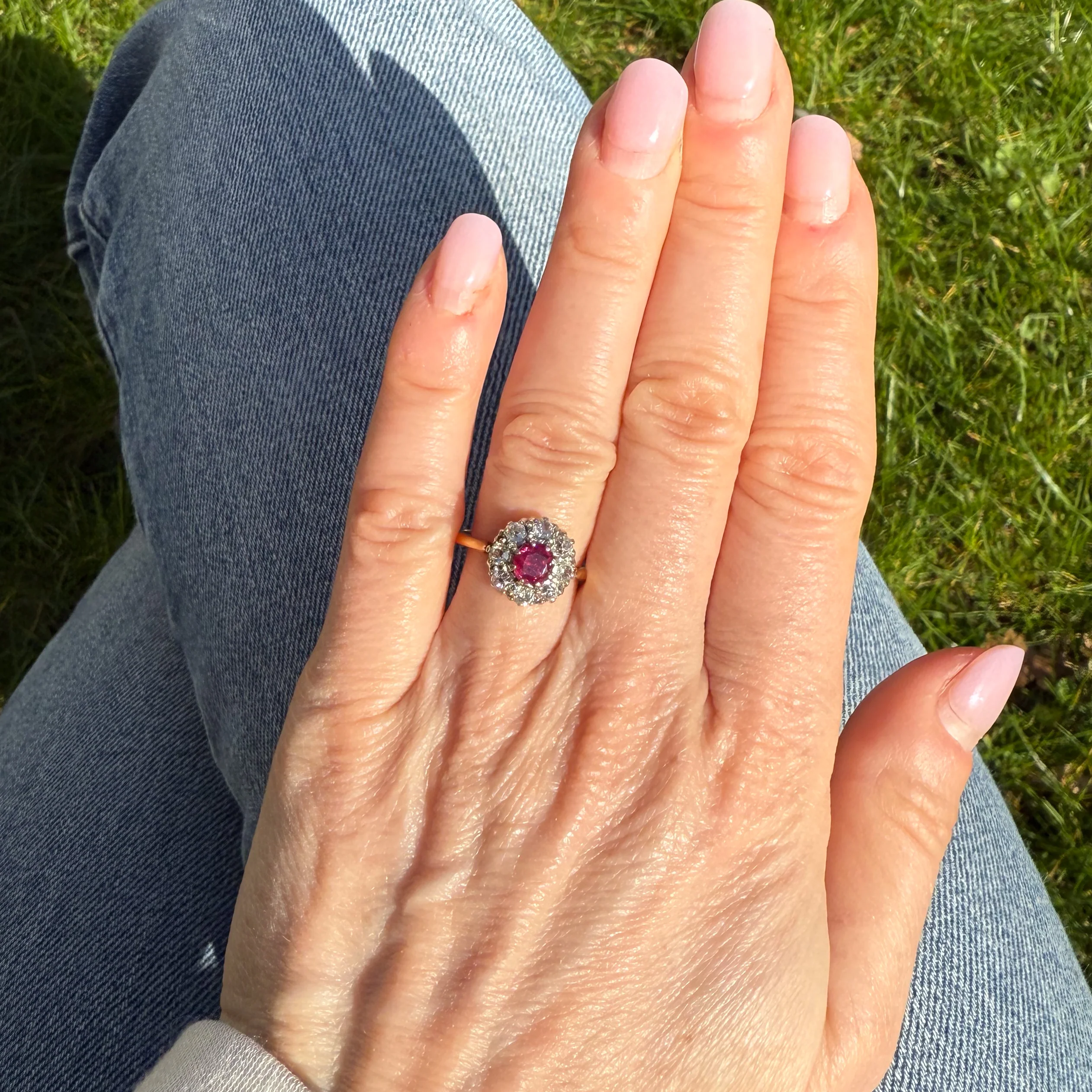 Antique 0.65 Carat Burmese Ruby & Diamond Cluster Ring, circa 1905 - Image 6