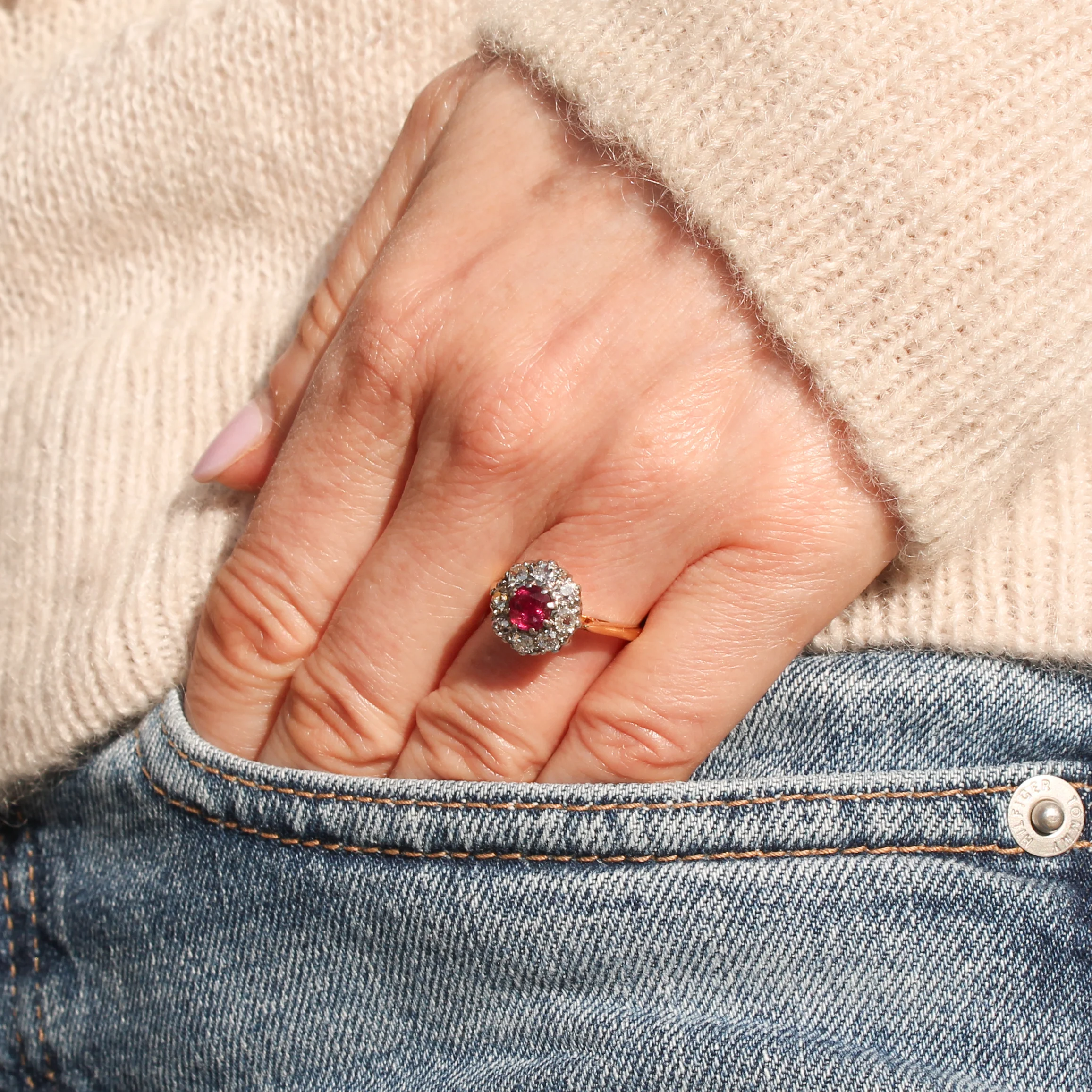 Antique 0.65 Carat Burmese Ruby & Diamond Cluster Ring, circa 1905 - Image 7