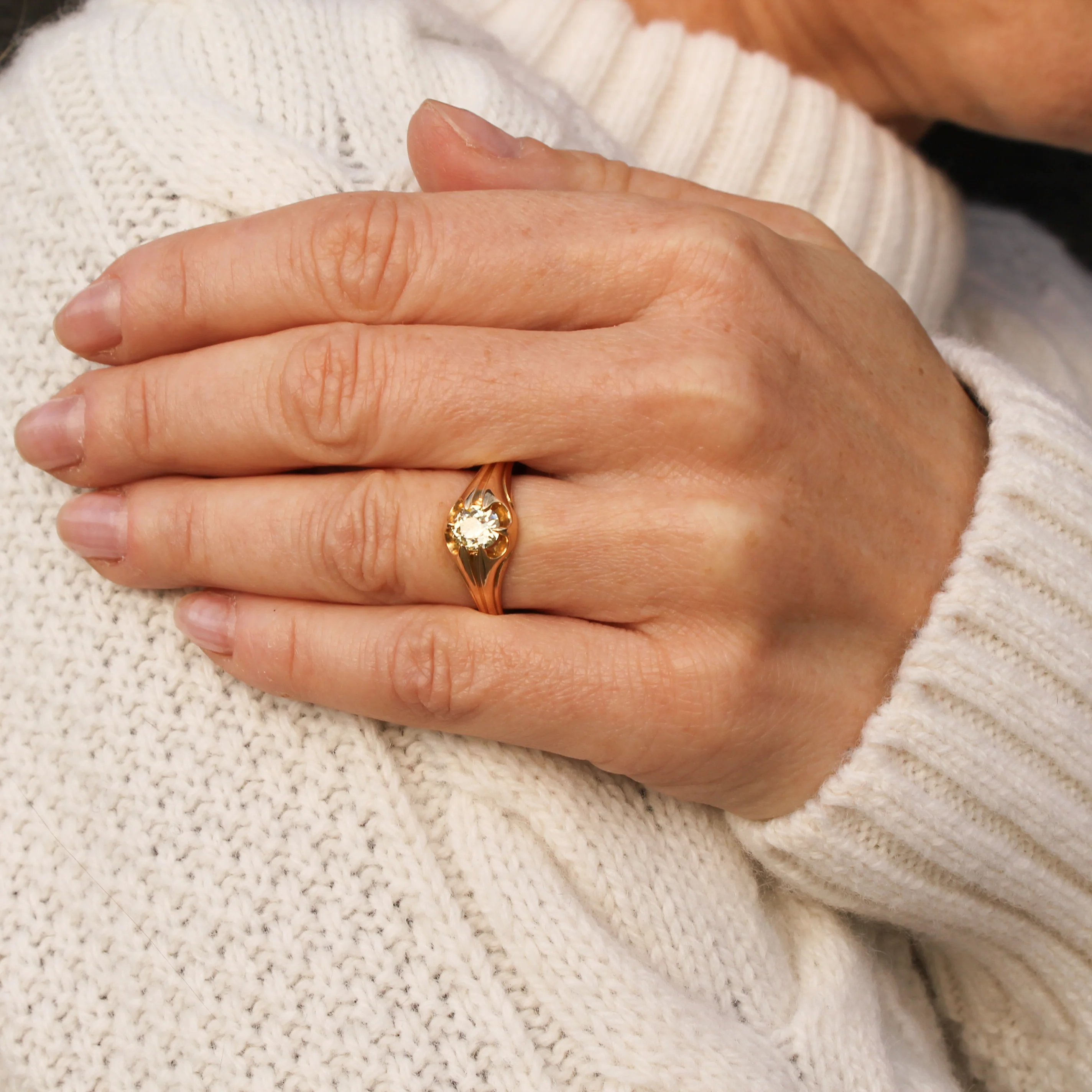 Antique 0.72 Carat Fancy Yellow Old Cut Diamond Ring, circa 1900 - Image 7