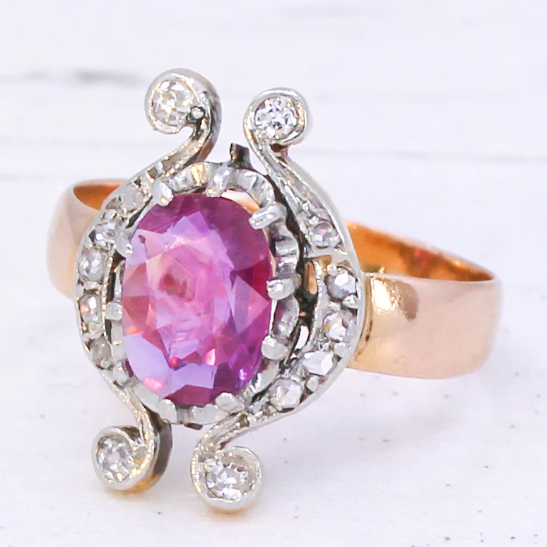 Antique 1.30 Unheated Ceylon Pink Sapphire Ring, circa 1905