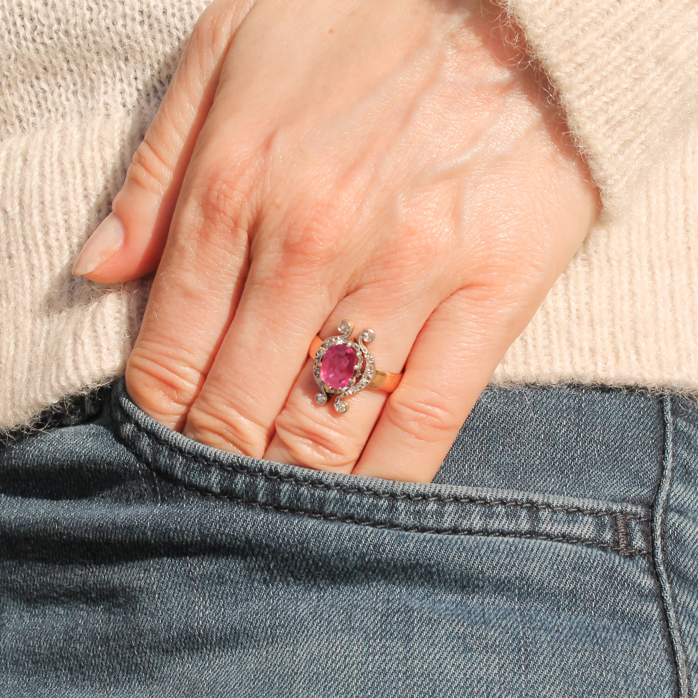 Antique 1.30 Unheated Ceylon Pink Sapphire Ring, circa 1905 - Image 2