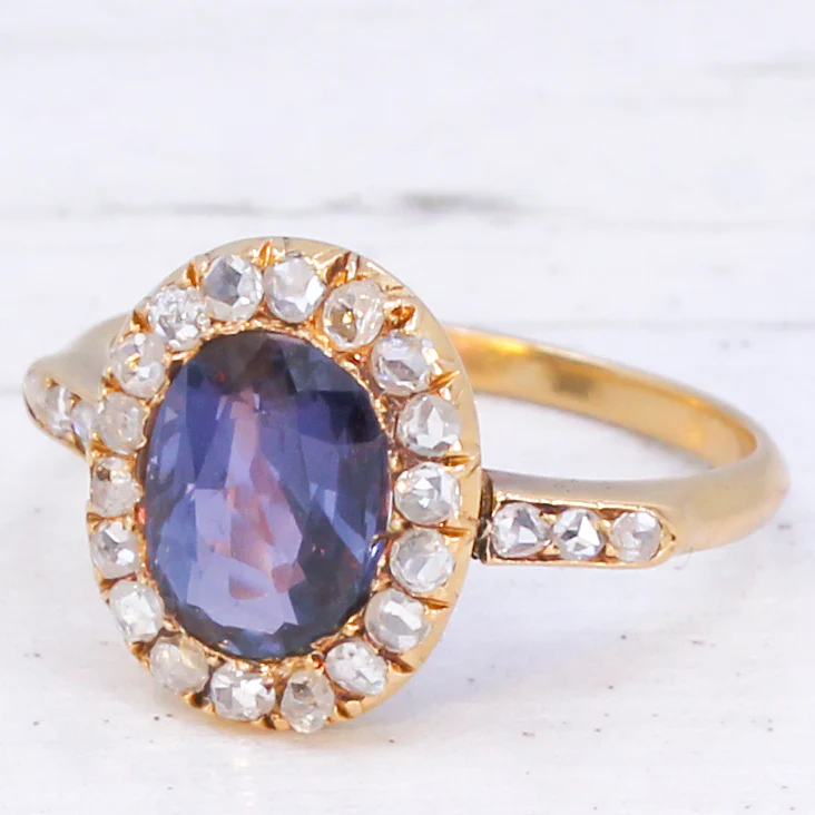 Antique 2.02 Carat Unheated Sapphire & Diamond Ring, circa 1900