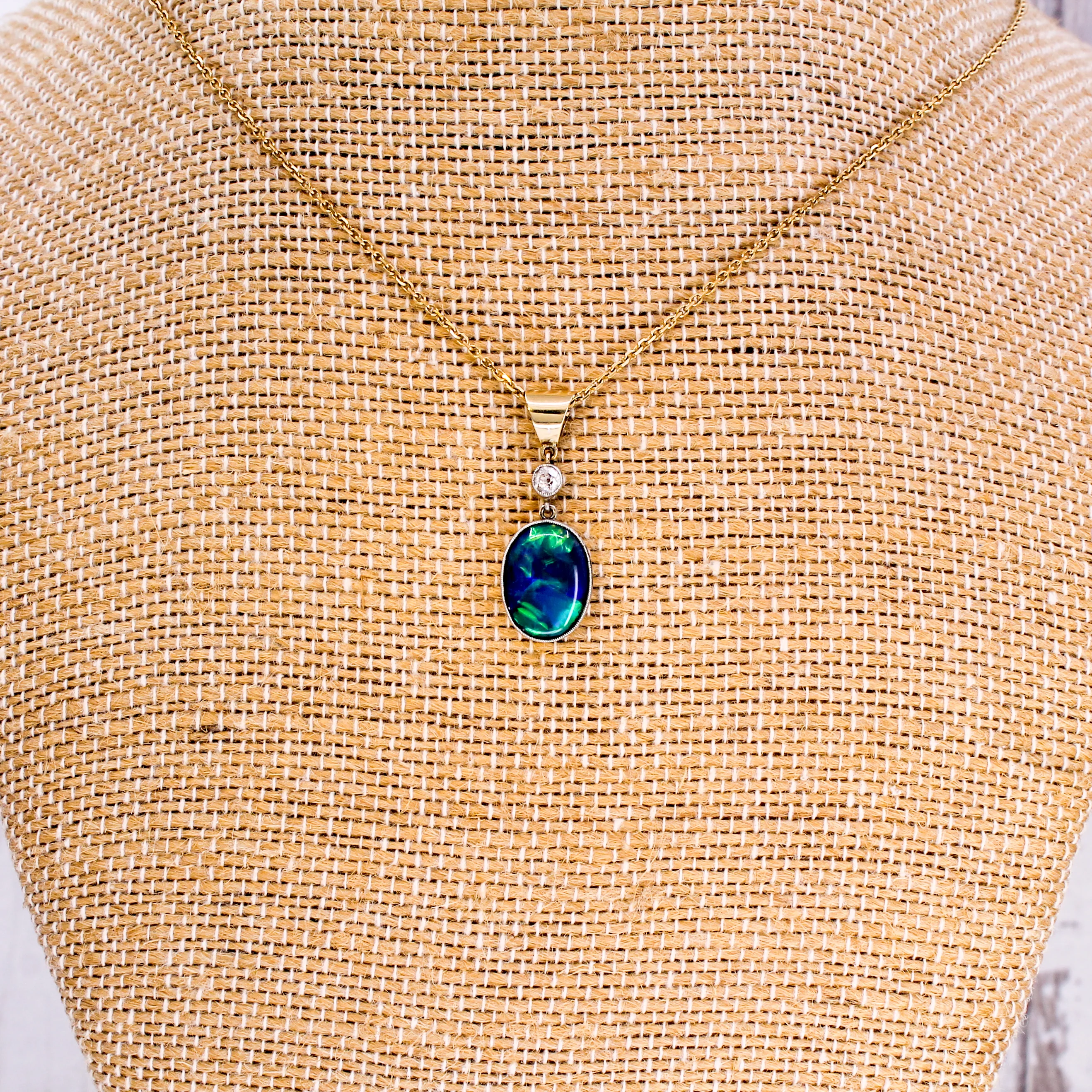 Antique 2.80 Carat Black Opal & Diamond Pendant, circa 1910 - Image 3