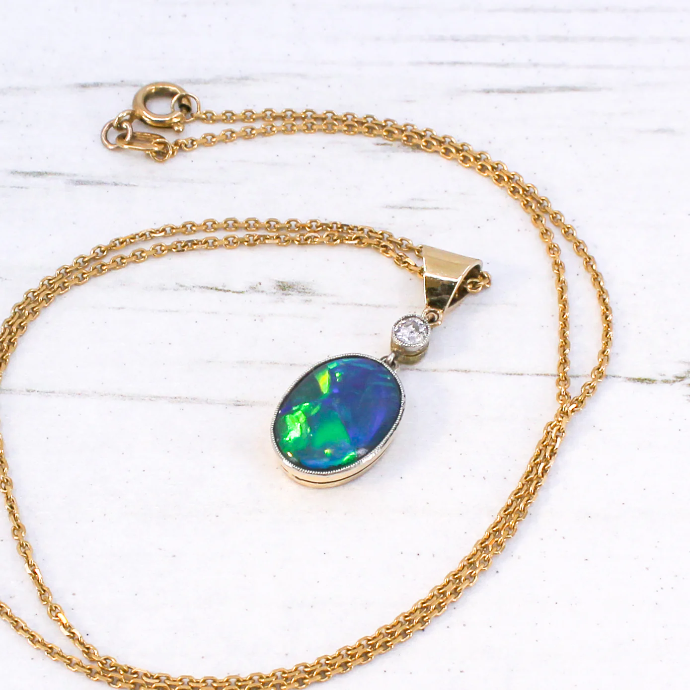Antique 2.80 Carat Black Opal & Diamond Pendant, circa 1910 - Image 5