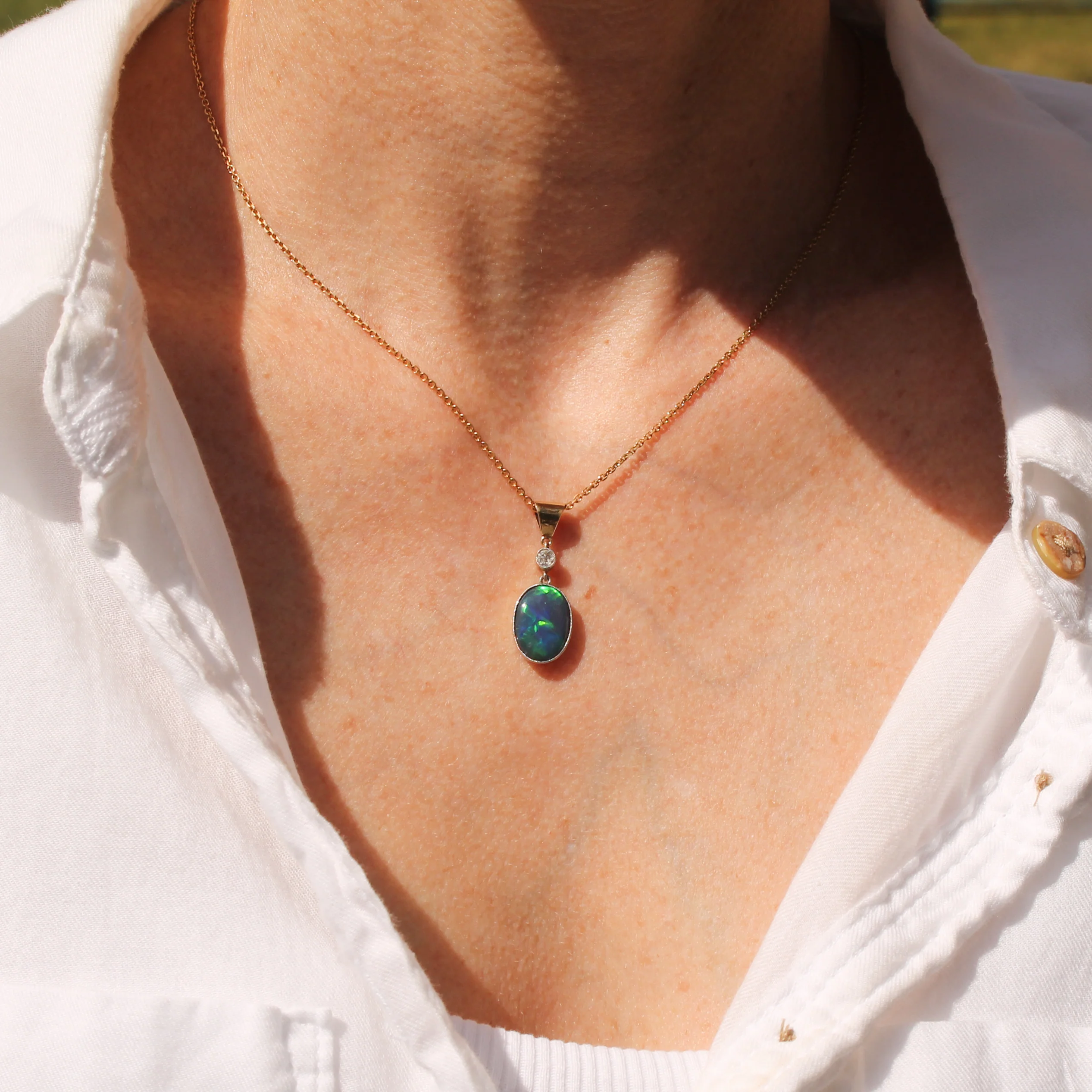 Antique 2.80 Carat Black Opal & Diamond Pendant, circa 1910 - Image 6