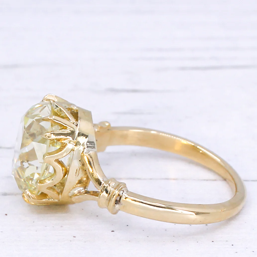 Antique 5.02 Carat Light Yellow Old Cut Diamond Solitaire Ring, circa 1900 - Image 4