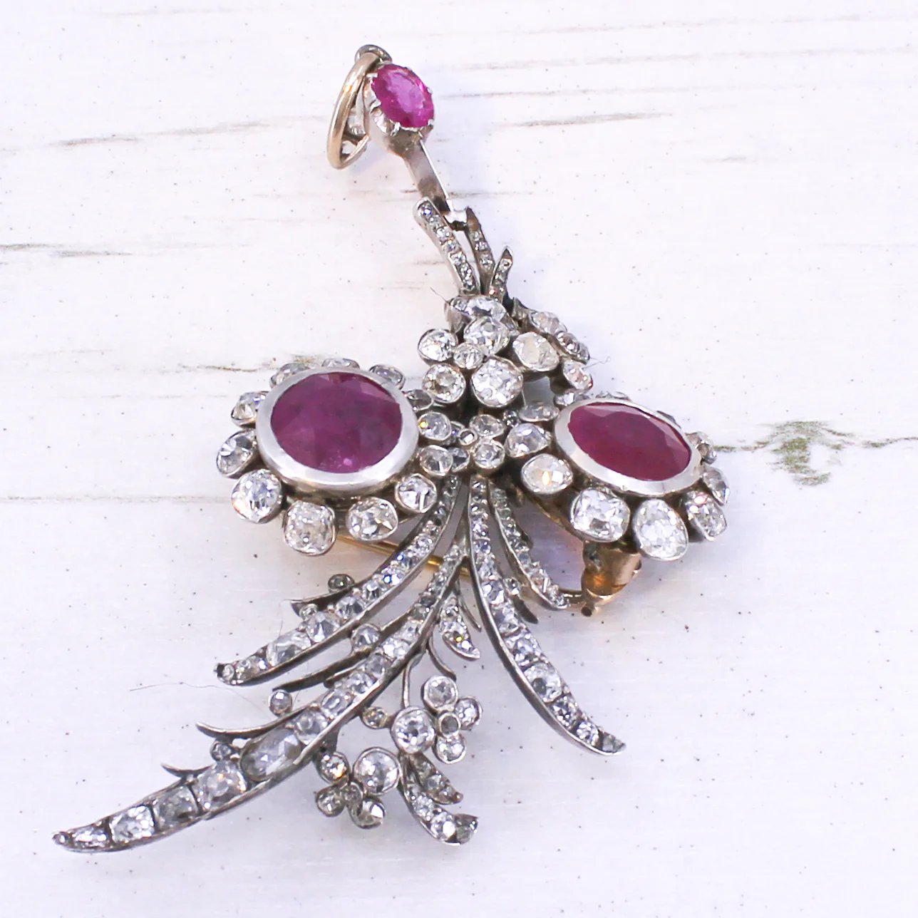 Antique 5.53 Carat Ruby & 5.69 Carat Old Cut Diamond Brooch, circa 1850 - Image 4