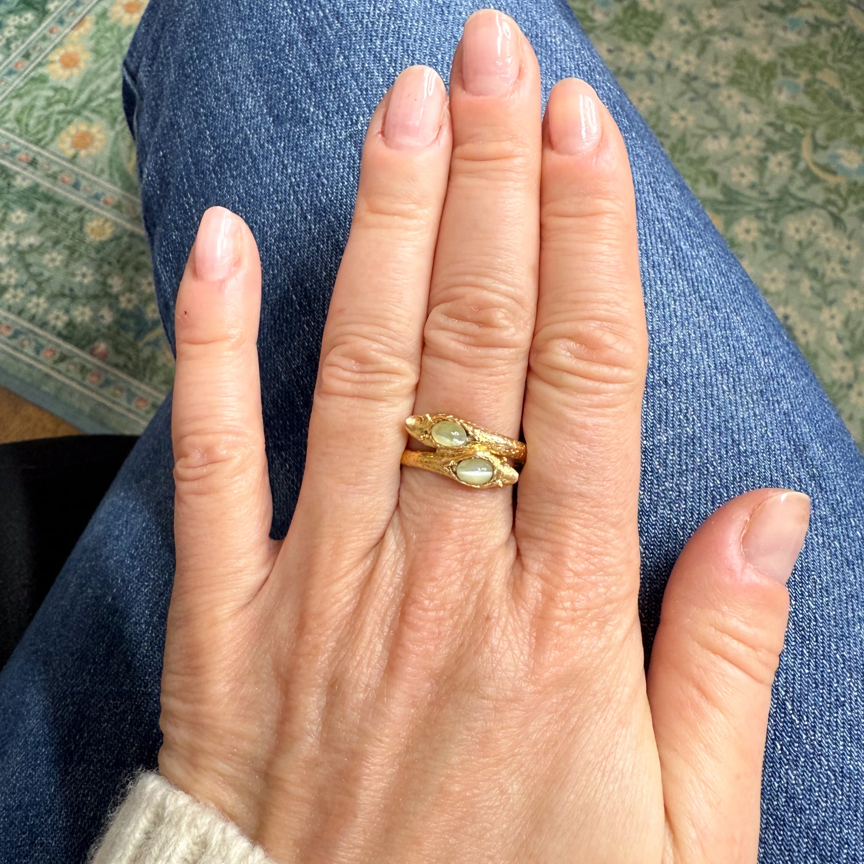 Antique Cat's Eye Chrysoberyl Double Snake Ring, circa 1900 - Image 6