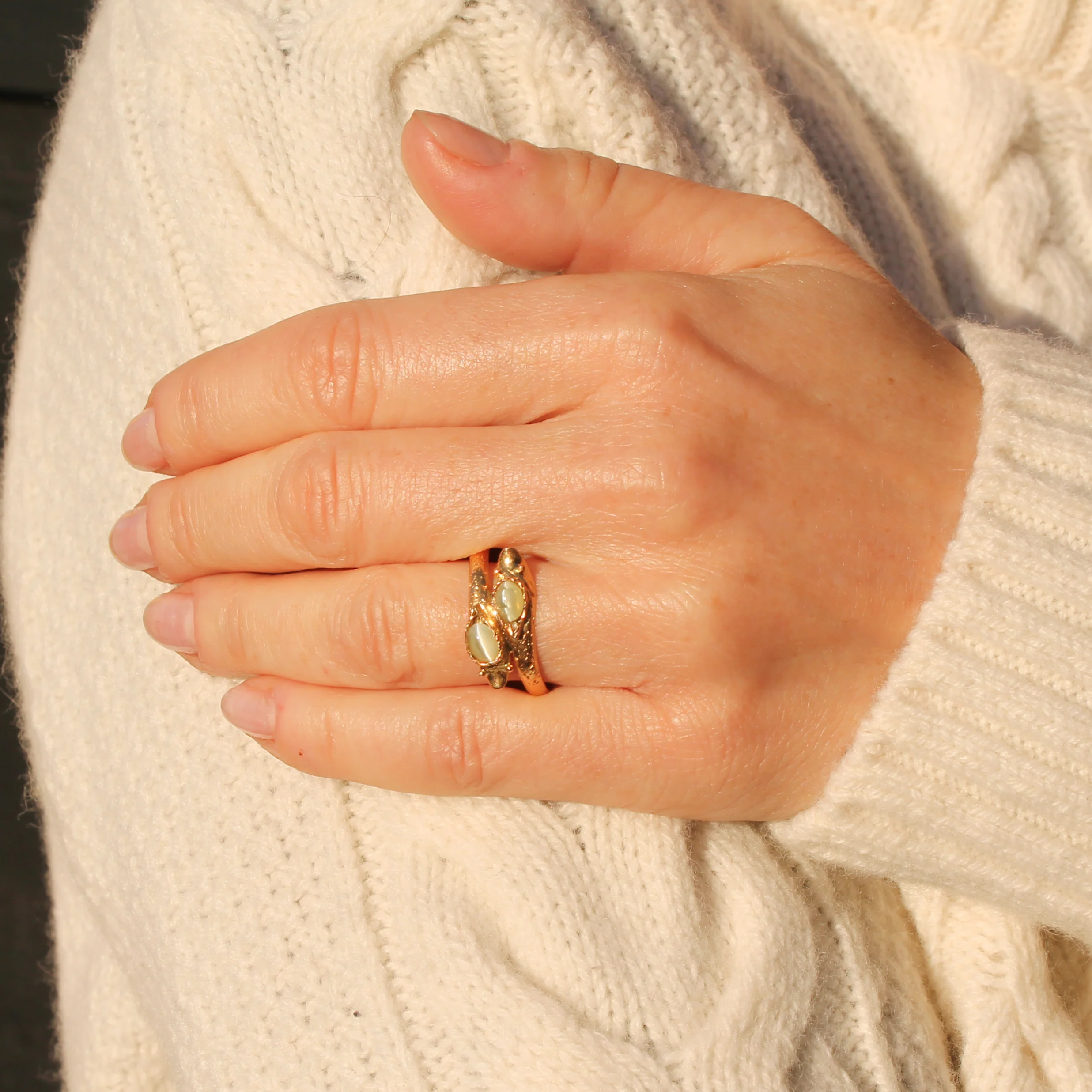 Antique Cat's Eye Chrysoberyl Double Snake Ring, circa 1900 - Image 7