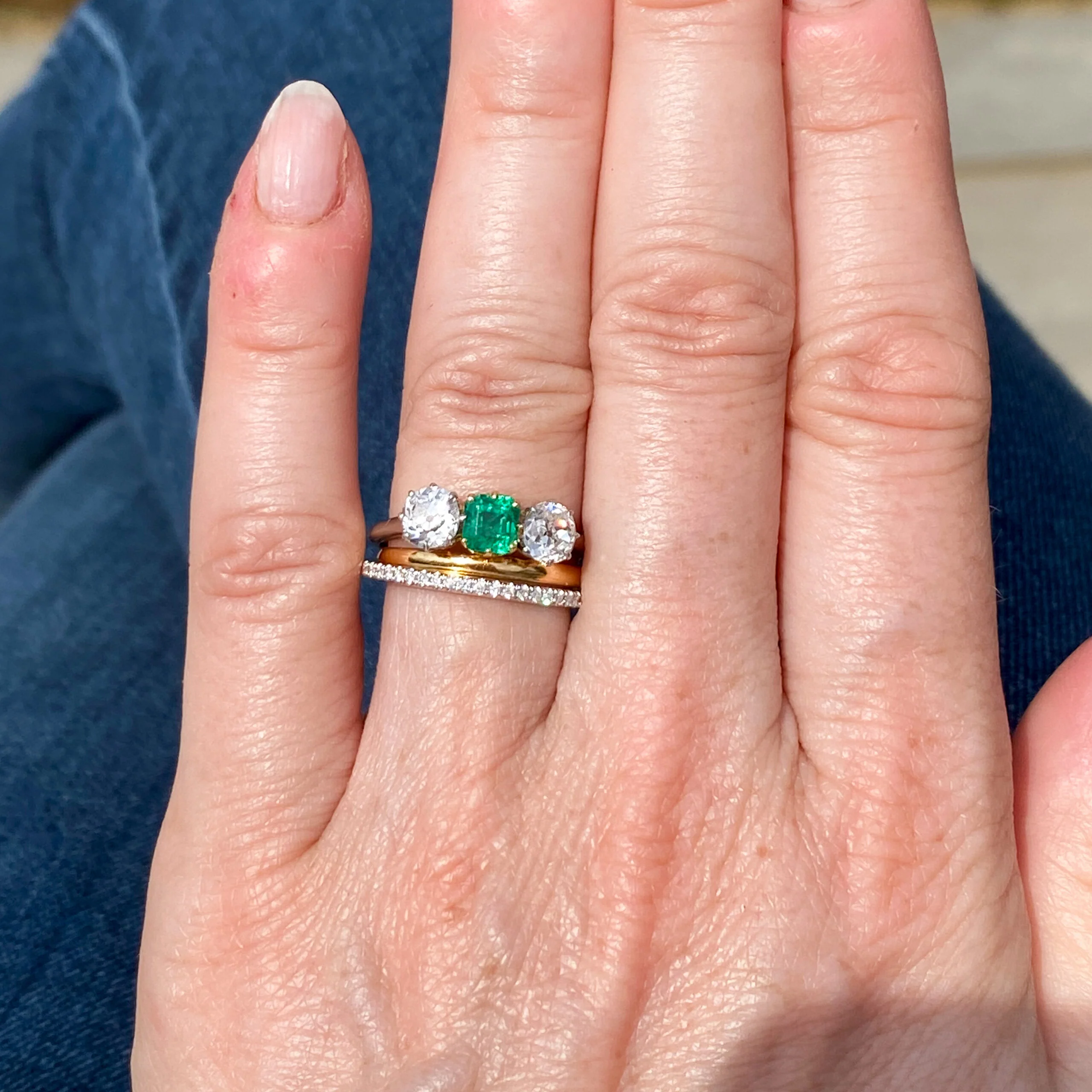 Art Deco 0.46 Carat Emerald & 0.90 Carat Diamond Three Stone Ring, circa 1930 - Image 9