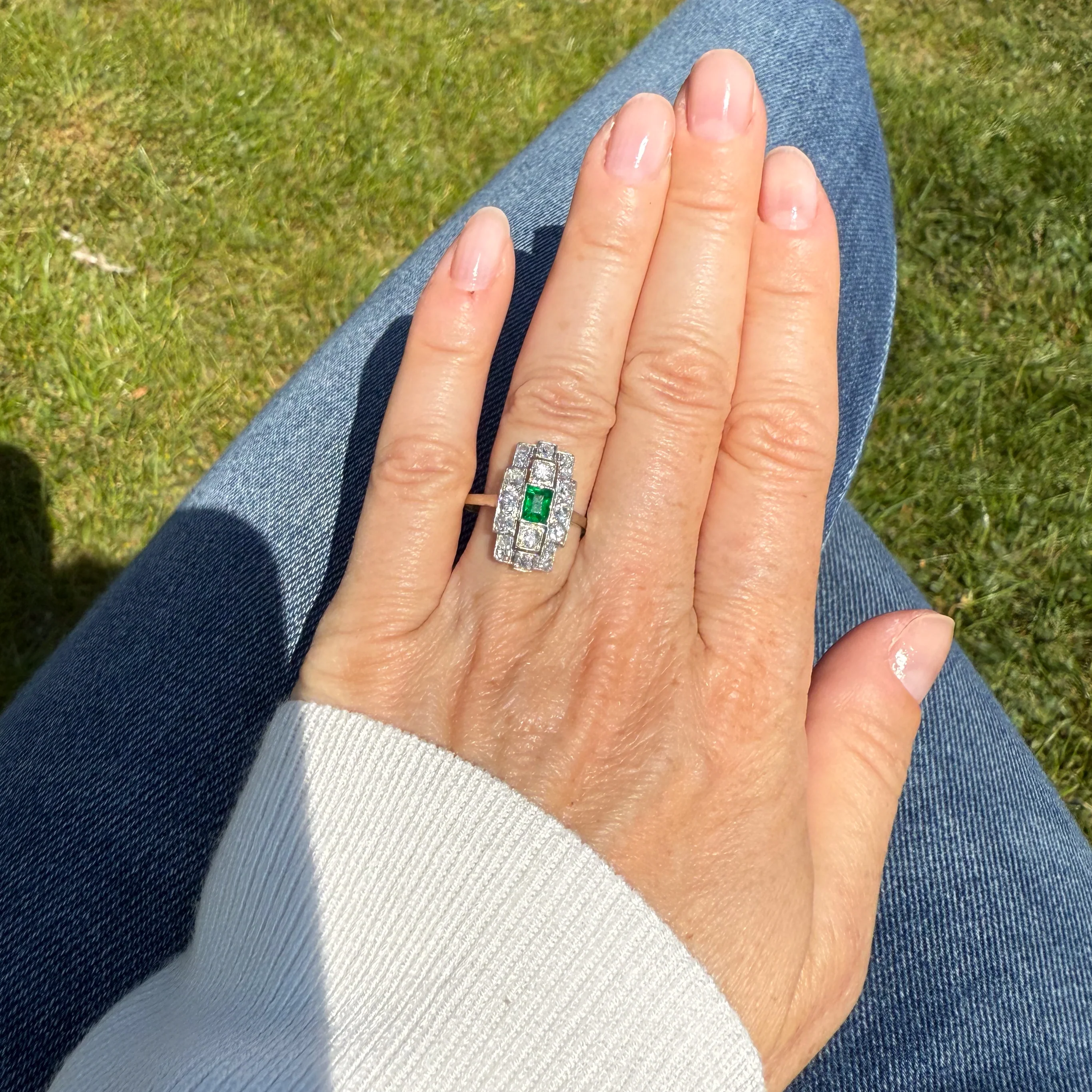 Art Deco 0.51 Carat Emerald & 0.61 Carat Old Cut Diamond Ring, circa 1935 - Image 7