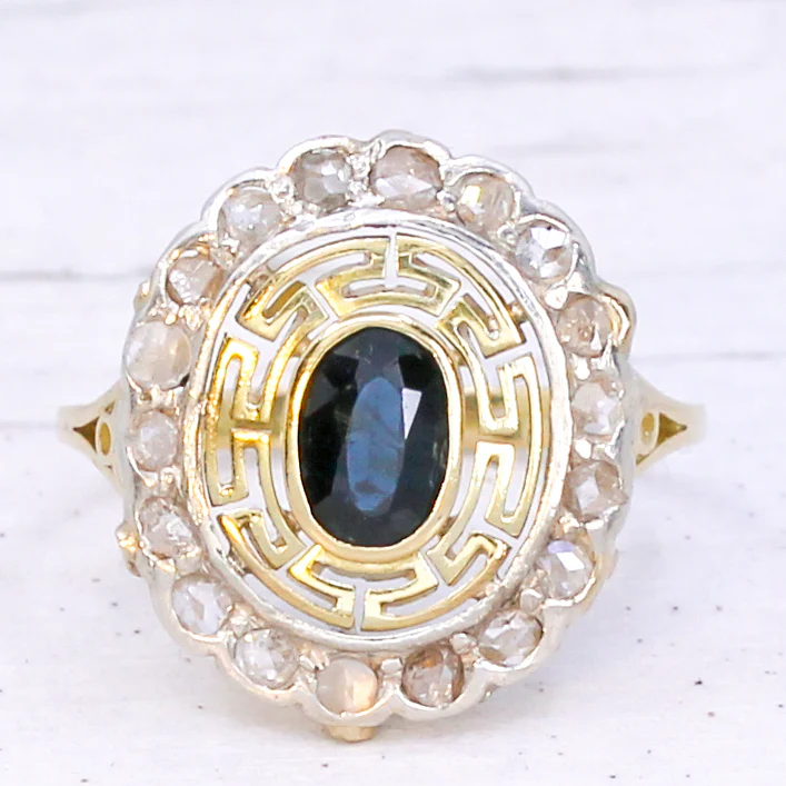 Art Deco 0.60 Carat Sapphire & Rose Cut Diamond Cluster Ring, circa 1930 - Image 3