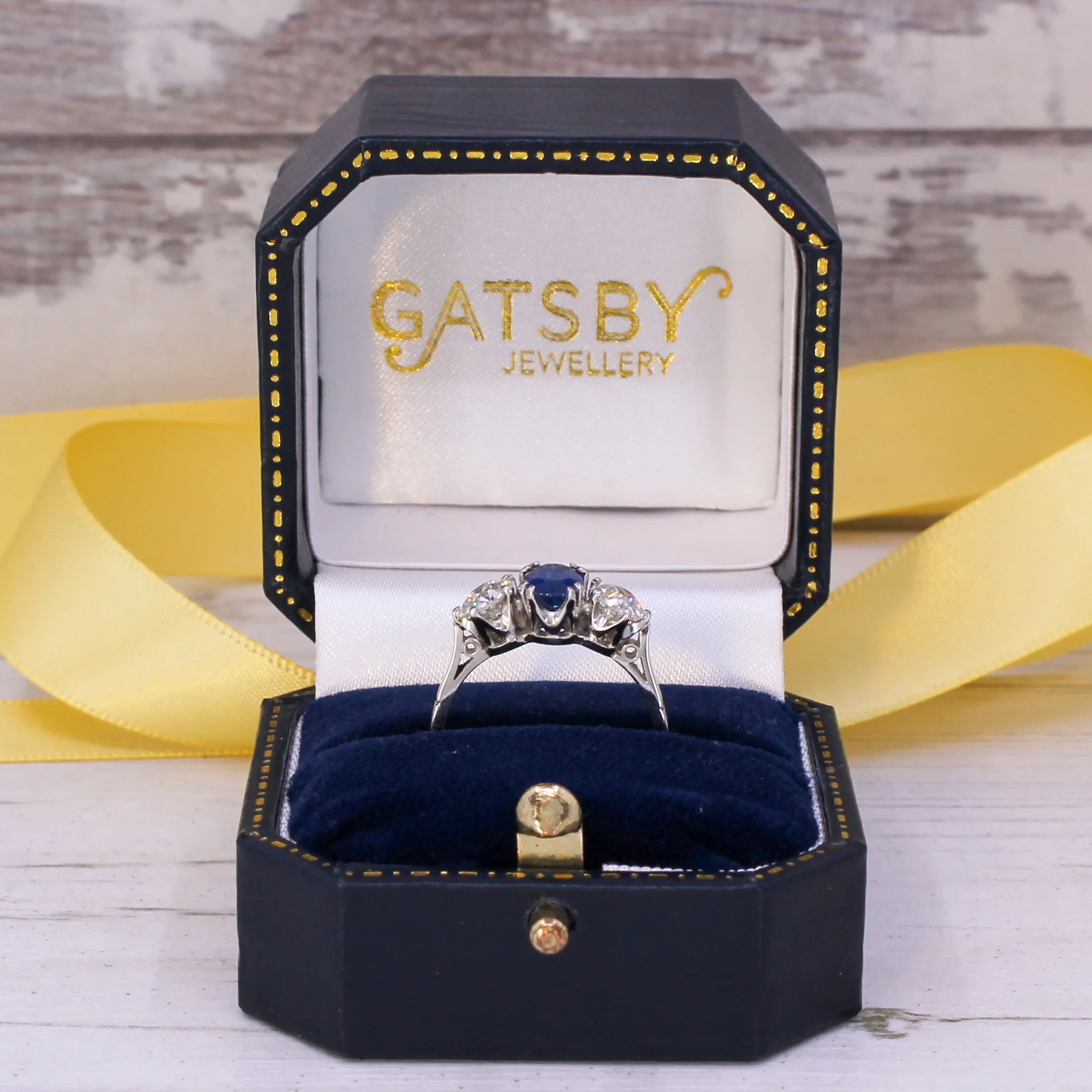 Art Deco 1.00 Carat Burmese Sapphire & 1.00 Carat Old Cut Diamond Trilogy Ring, circa 1925 - Image 10