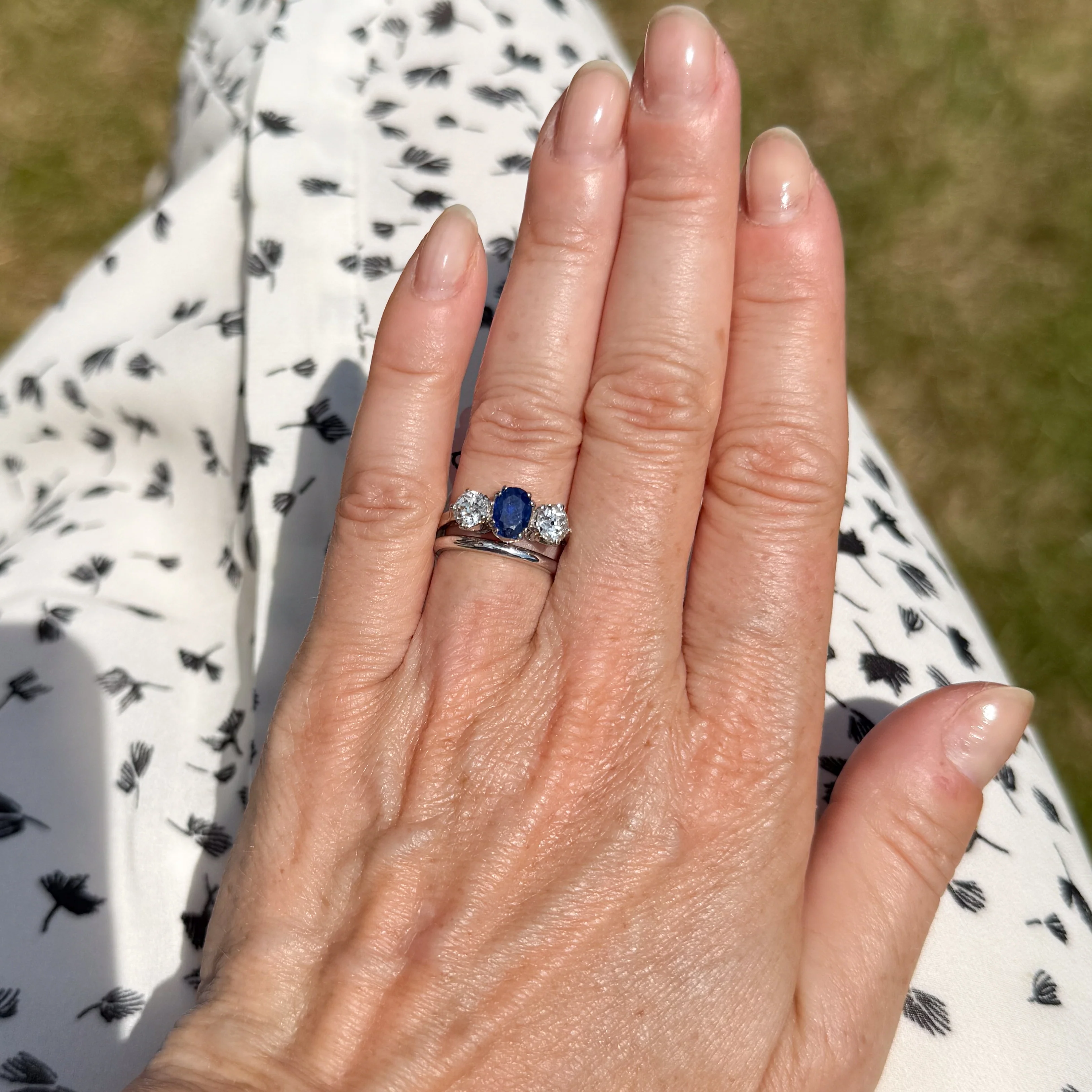 Art Deco 1.00 Carat Burmese Sapphire & 1.00 Carat Old Cut Diamond Trilogy Ring, circa 1925 - Image 7