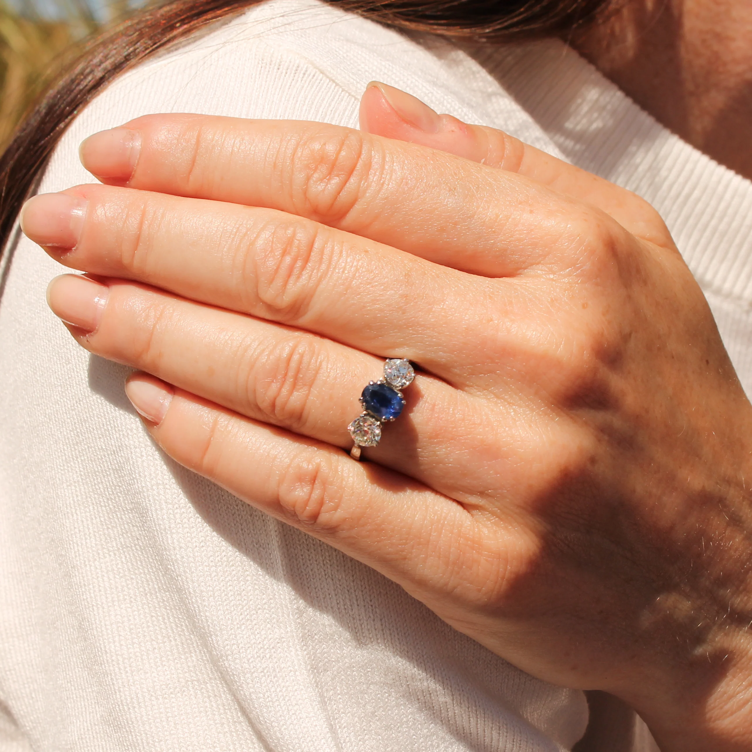 Art Deco 1.00 Carat Burmese Sapphire & 1.00 Carat Old Cut Diamond Trilogy Ring, circa 1925 - Image 8