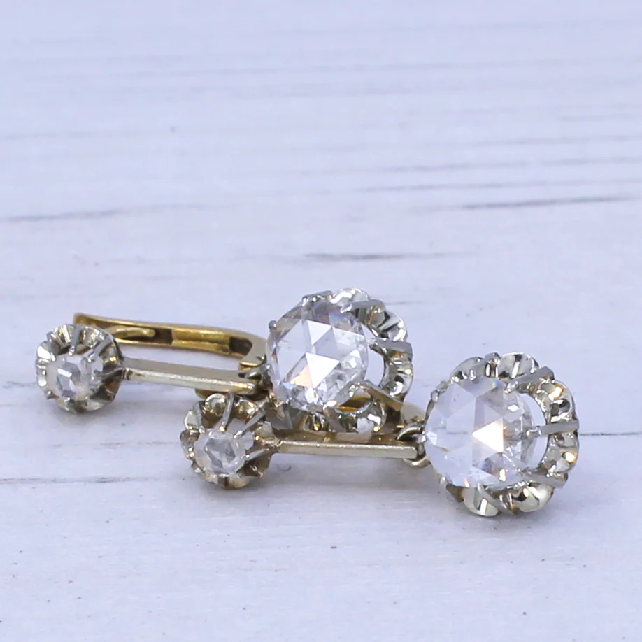 Art Deco 1.00 Carat Rose Cut Diamond Drop Earrings, circa 1935 - Image 4