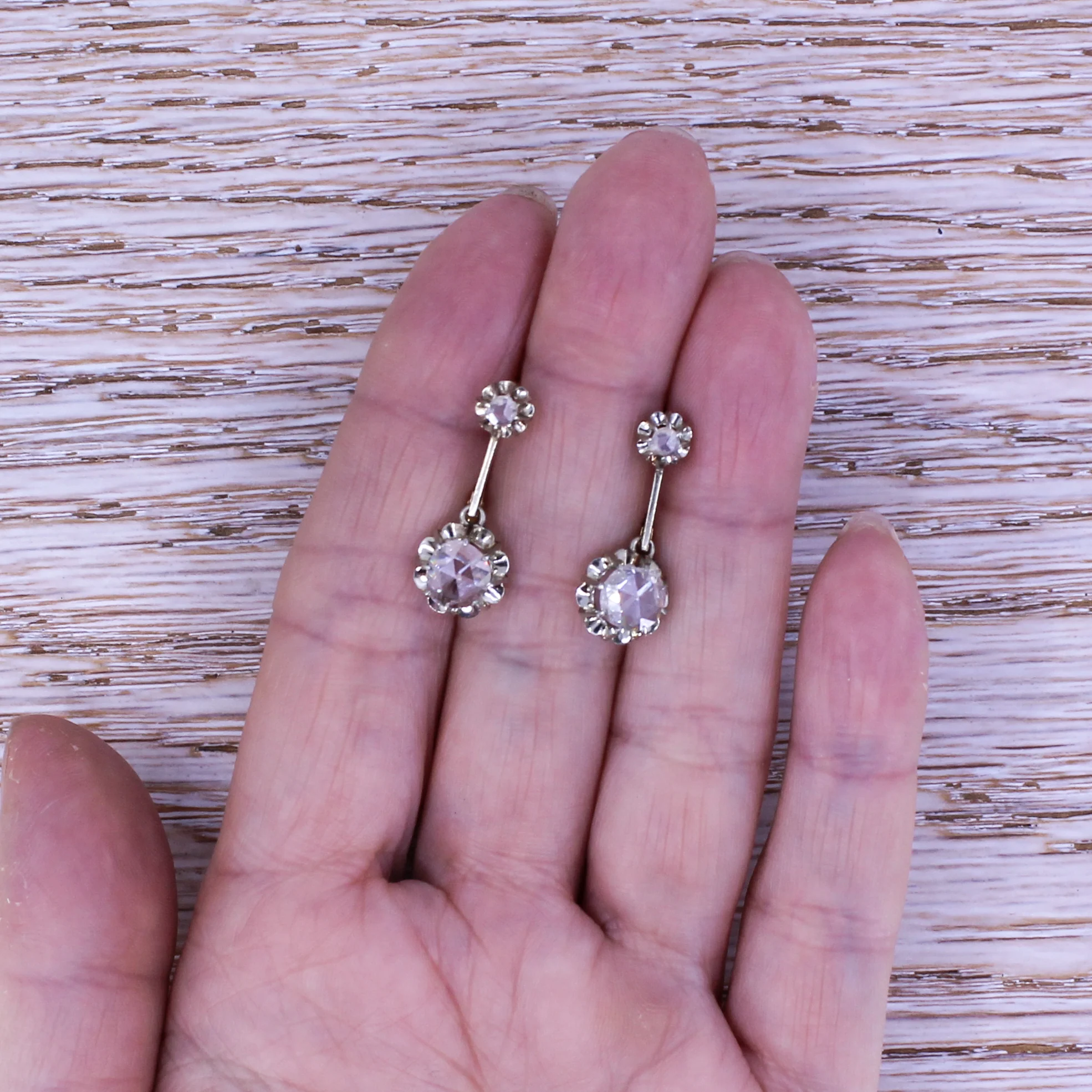Art Deco 1.00 Carat Rose Cut Diamond Drop Earrings, circa 1935 - Image 5