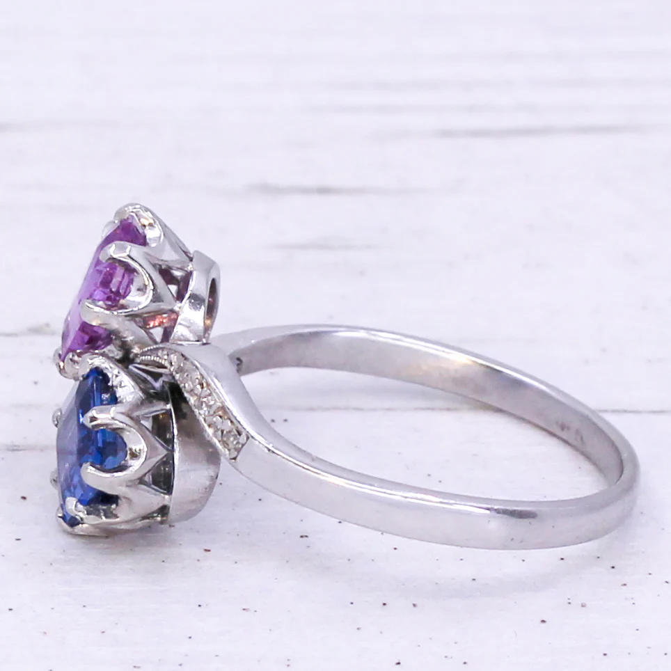 Art Deco 1.30 Carat Blue & 1.10 Carat Pink Natural Sapphire Ring, circa 1930 - Image 4