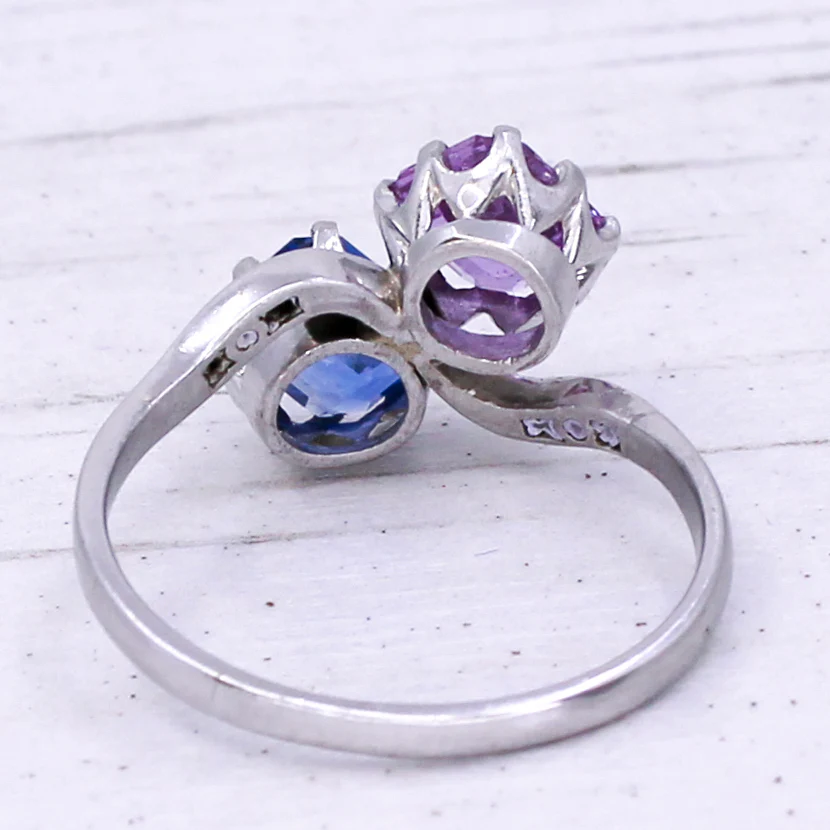 Art Deco 1.30 Carat Blue & 1.10 Carat Pink Natural Sapphire Ring, circa 1930 - Image 5