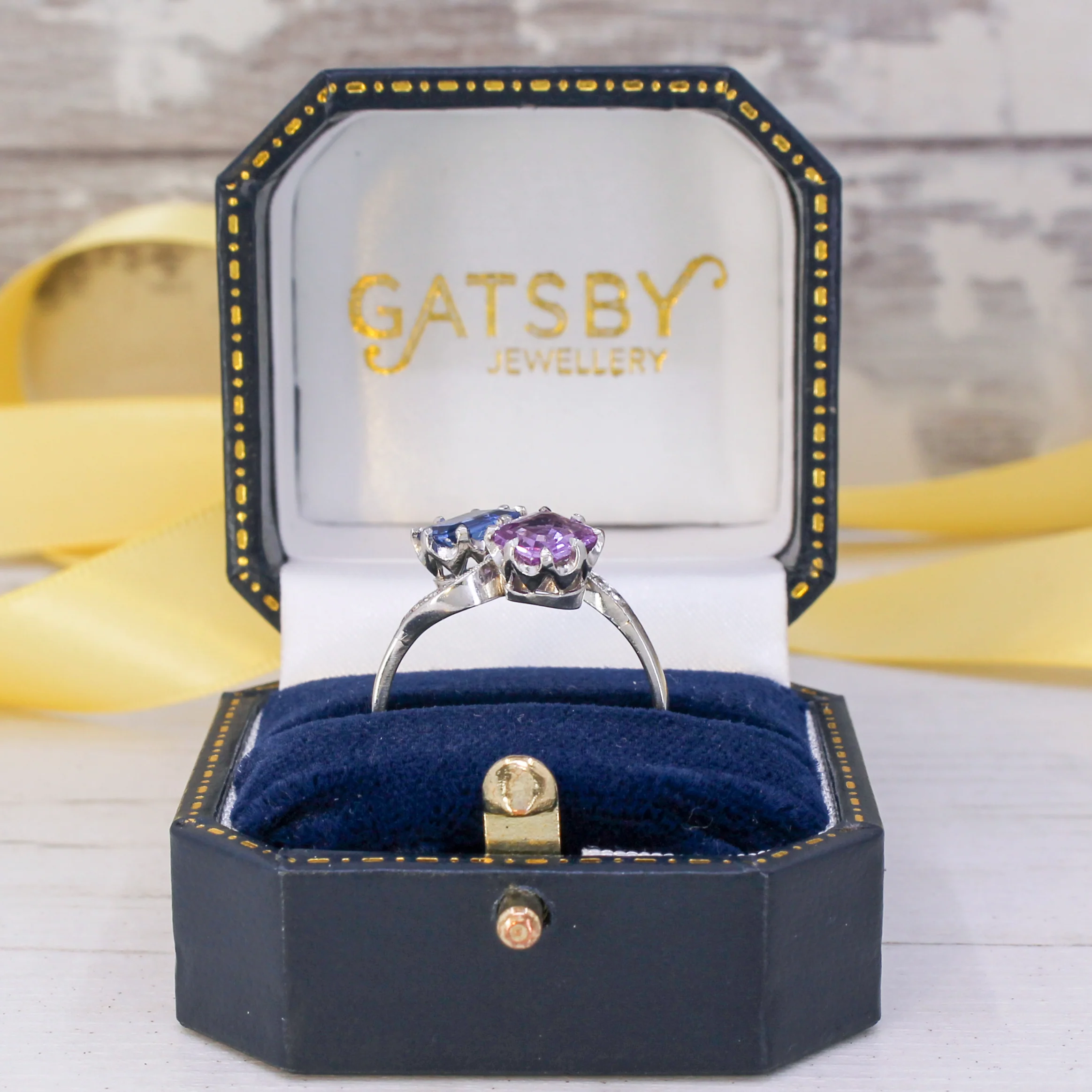 Art Deco 1.30 Carat Blue & 1.10 Carat Pink Natural Sapphire Ring, circa 1930 - Image 8