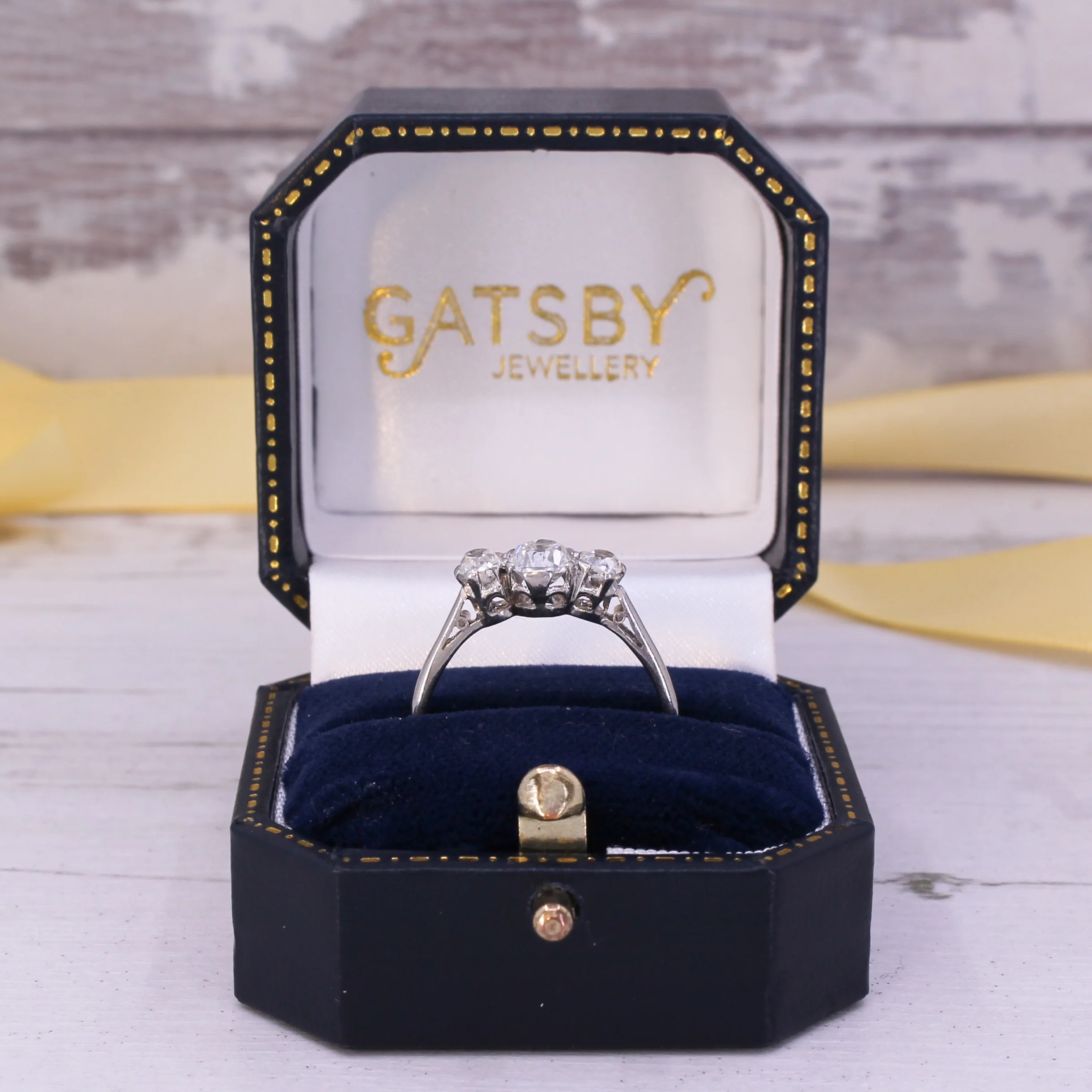 Art Deco 1.35 Carat Old Cut Diamond Three Stone Ring, circa 1920 - Image 9