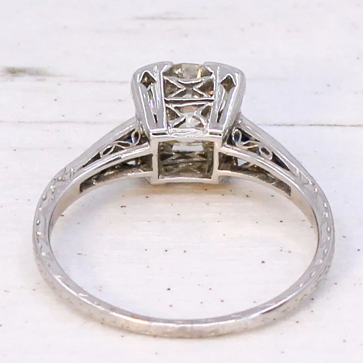 Art Deco 1.42 Carat Old Cut Diamond & Sapphire Ring, circa 1925 - Image 5
