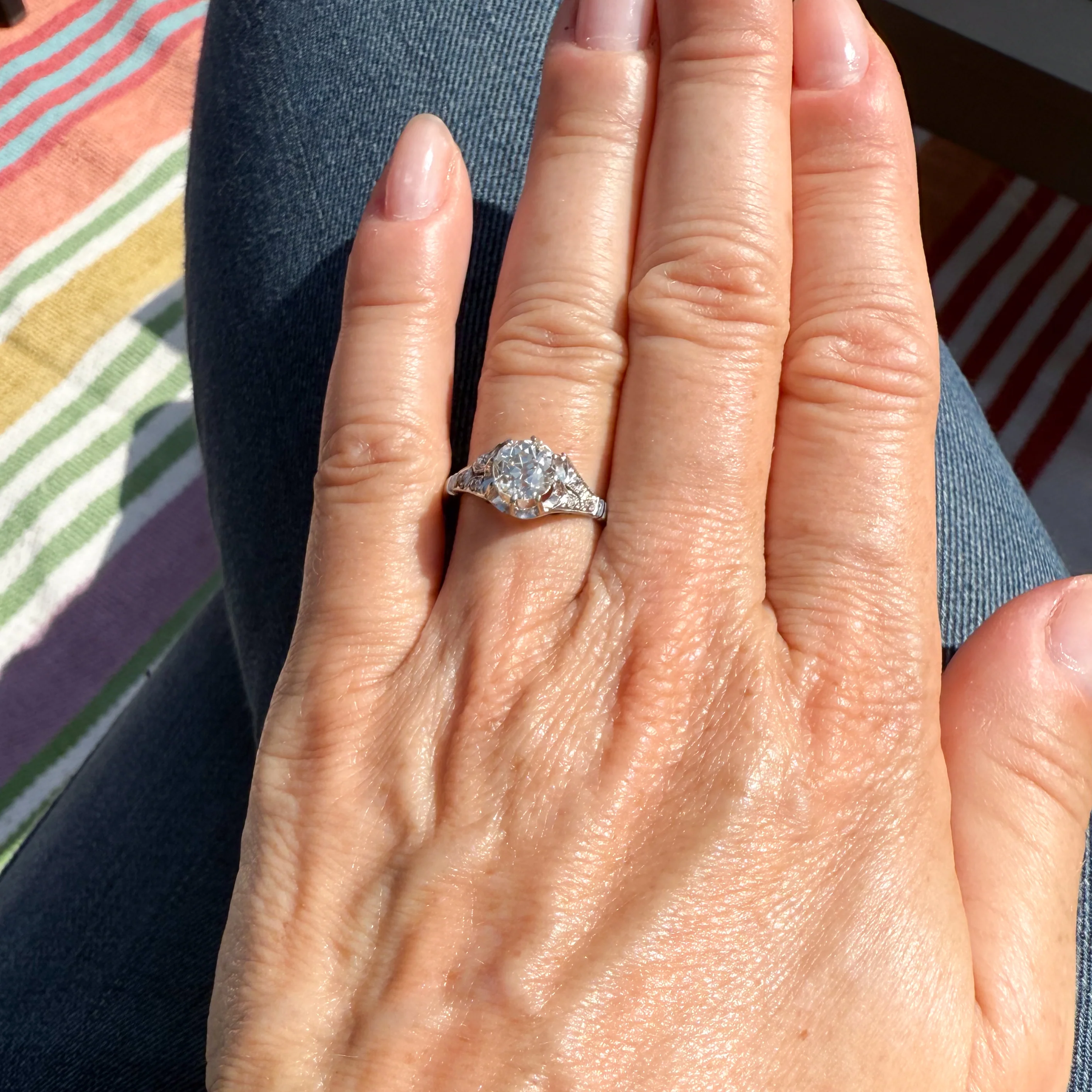 Art Deco 1.45 Carat Old Cut Diamond Engagement Ring, circa 1940 - Image 6