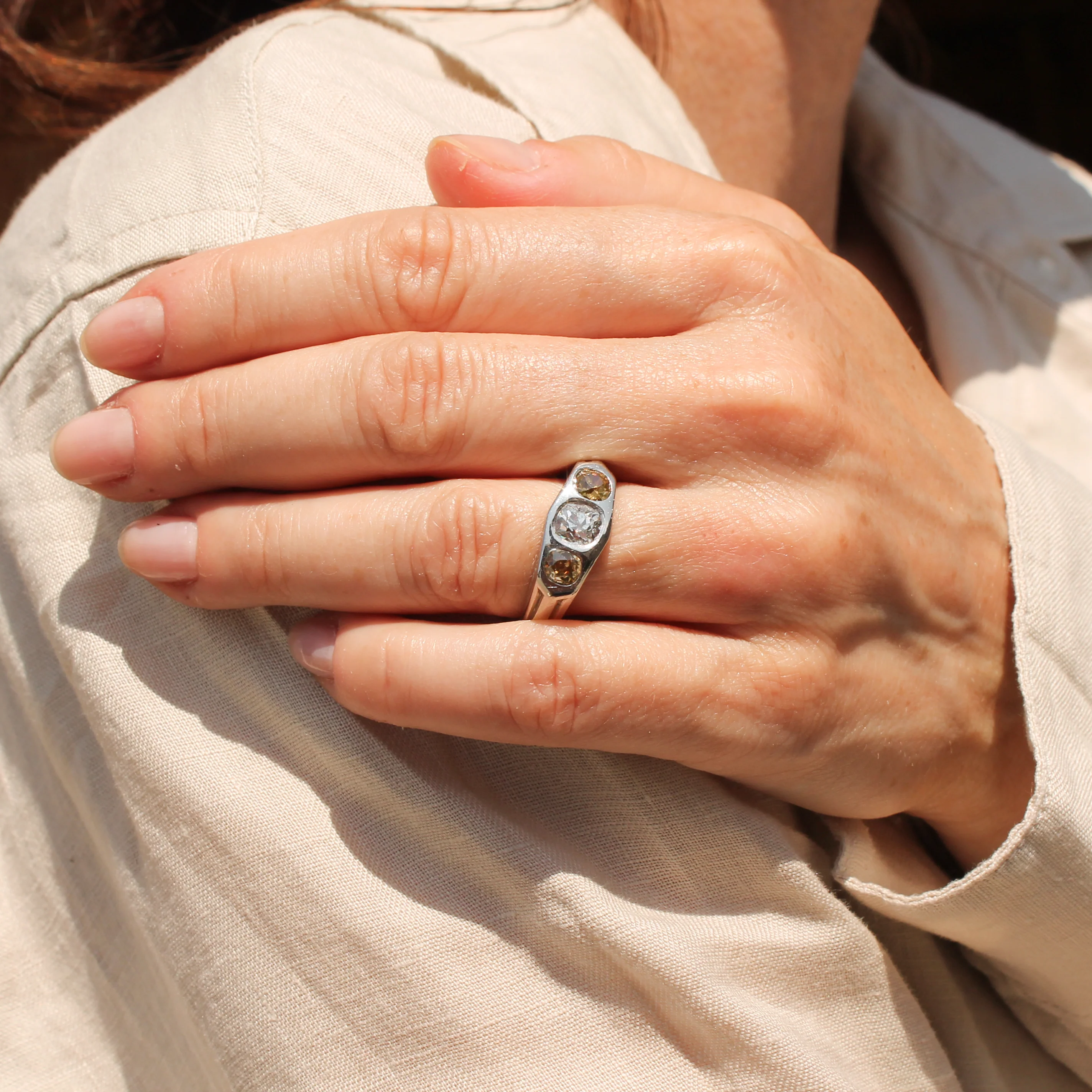 Art Deco 1.54 Carat Old Cut Diamond Three Stone Ring, circa 1925 - Image 8